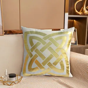 Luxury Foil Print Off White and Golden Velvet Cushion 16 x 16 inches 1040106