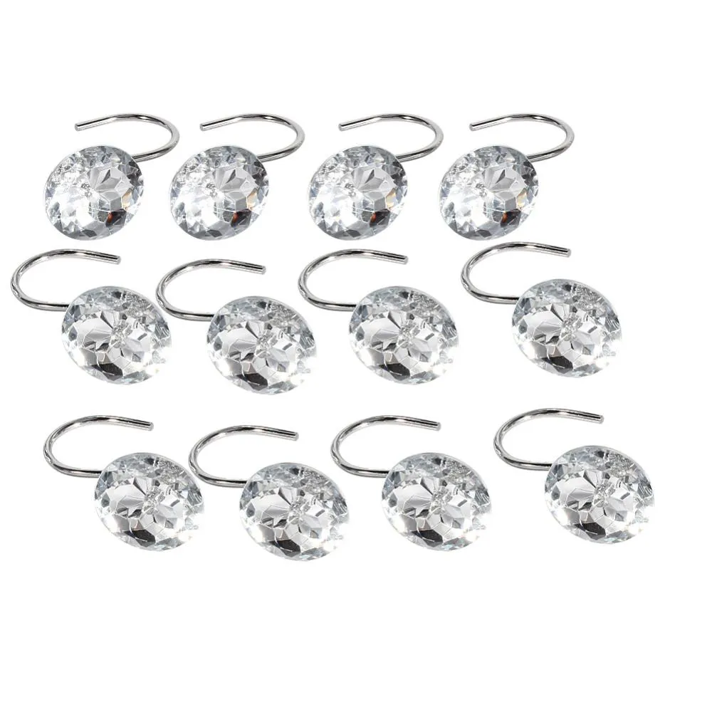 Moksha 12pcs/Box Shower Curtain Hooks Rhinestone Bling Slide Bathhroom Rolling Decoration