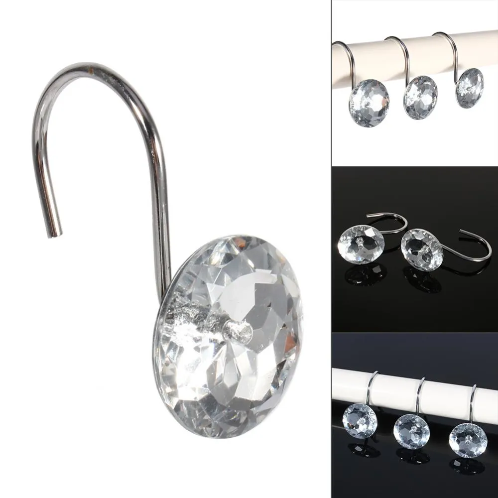 Moksha 12pcs/Box Shower Curtain Hooks Rhinestone Bling Slide Bathhroom Rolling Decoration