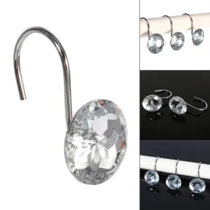 Moksha 12pcs/Box Shower Curtain Hooks Rhinestone Bling Slide Bathhroom Rolling Decoration
