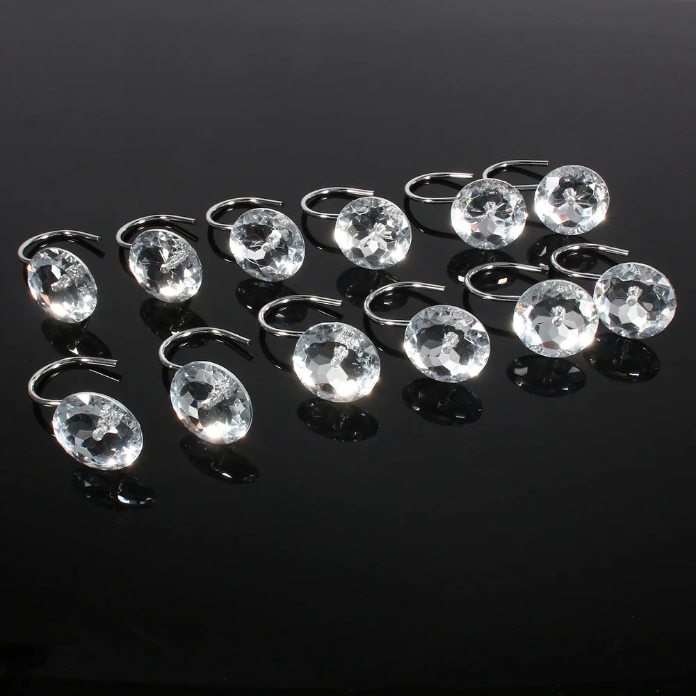 Moksha 12pcs/Box Shower Curtain Hooks Rhinestone Bling Slide Bathhroom Rolling Decoration