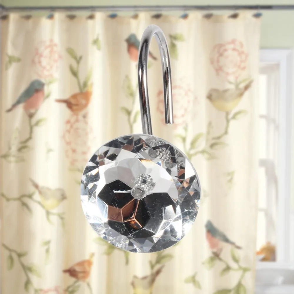 Moksha 12pcs/Box Shower Curtain Hooks Rhinestone Bling Slide Bathhroom Rolling Decoration