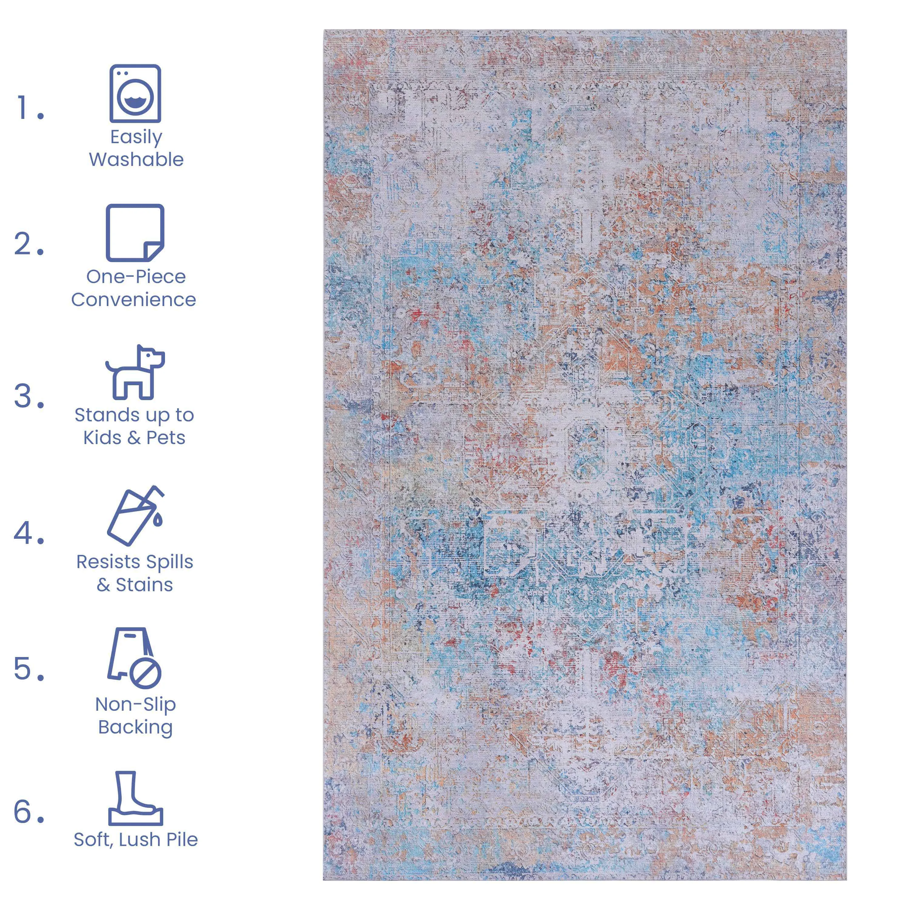 Naar Area Rugs 6x9, Washable Rug, Low-Pile, Non-Slip, Non-Shedding, Foldable, Kid & Pet Friendly - Area Rugs for living room, bedroom, kitchen, dining room rug - Perfect Gifts, (yellow, 6' x 9')
