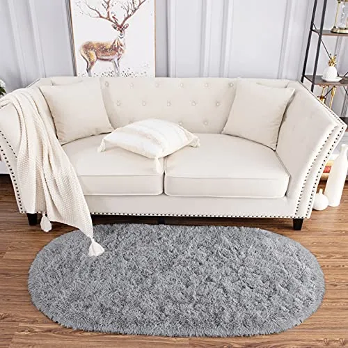 Noahas Ultra Soft Fluffy Bedroom Rugs Kids Room Carpet Modern Shaggy Area Rugs Home Decor 2.6' X 5.3', Grey
