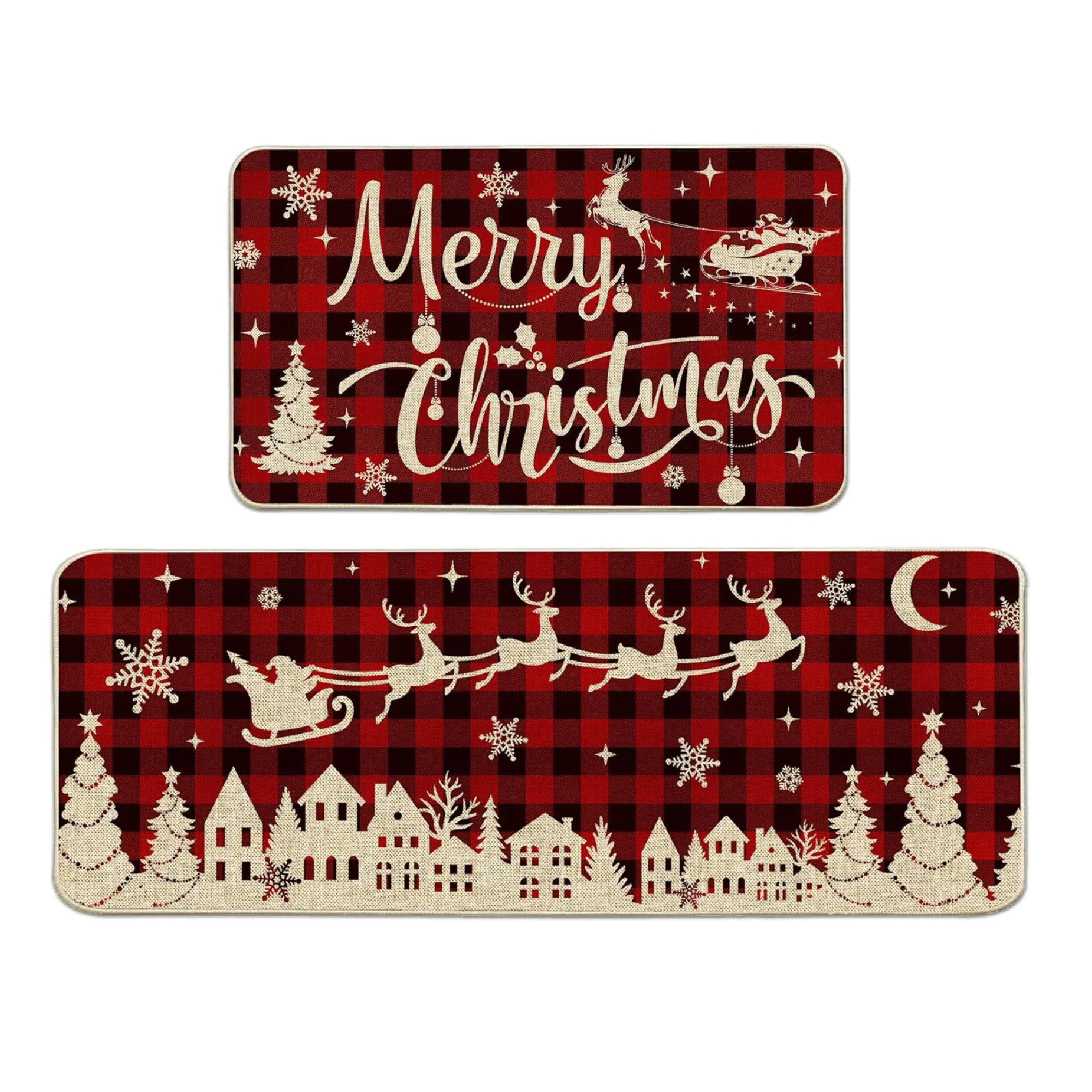 pinata Christmas Kitchen Mat 2 Piece-17x29 Inch&17x47 Inch Inch-Christmas Kitchen Rugs and Mats, Farmhouse Christmas Kitchen Decor, Red Welcome Mats for Floor, Non Skid Washable Christmas Decorations