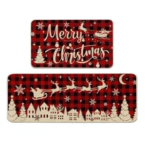 pinata Christmas Kitchen Mat 2 Piece-17x29 Inch&17x47 Inch Inch-Christmas Kitchen Rugs and Mats, Farmhouse Christmas Kitchen Decor, Red Welcome Mats for Floor, Non Skid Washable Christmas Decorations