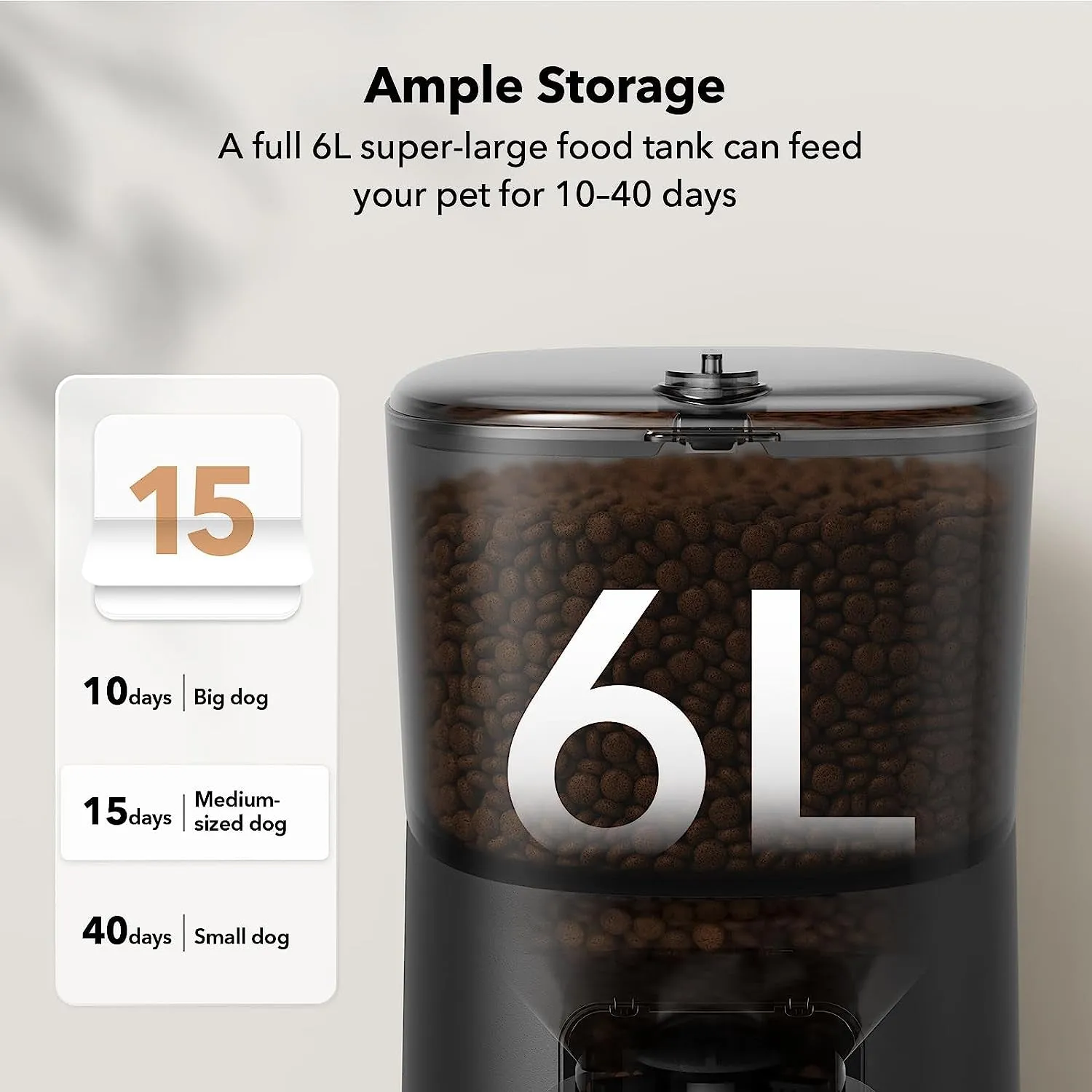 Professional Title: "6L Automatic Pet Feeder with Lock Lid, Timed Dispensing, Low Food Indication, and Anti-Clog Feature - Suitable for Dogs and Cats, Up to 50 Portions & 6 Meals Daily, Black"