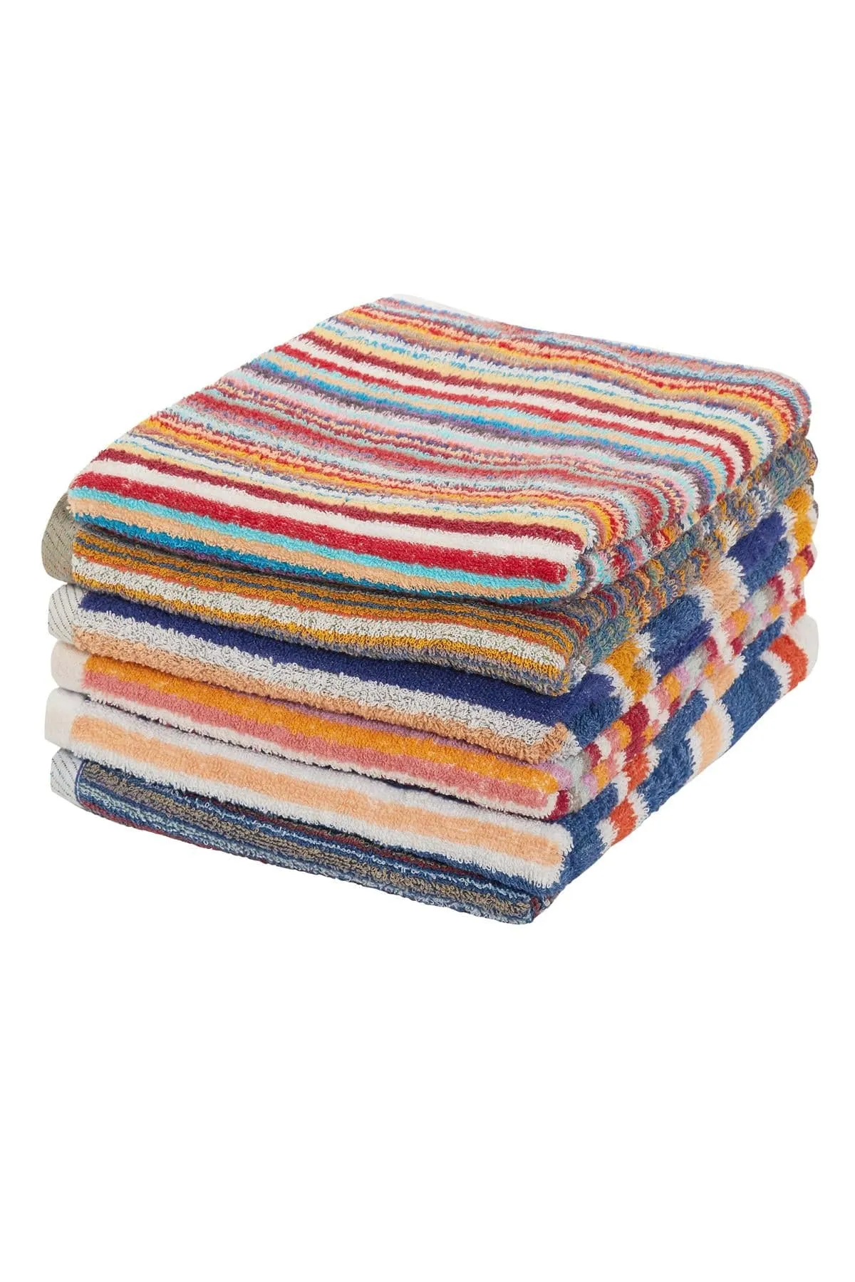 Set of 6 Eco-Friendly Striped Towels 100 Percent Recycled Cotton Quick Dry Absorbent for Gym Beach Travel Home Assorted Colours by OLIVIA ROCCO