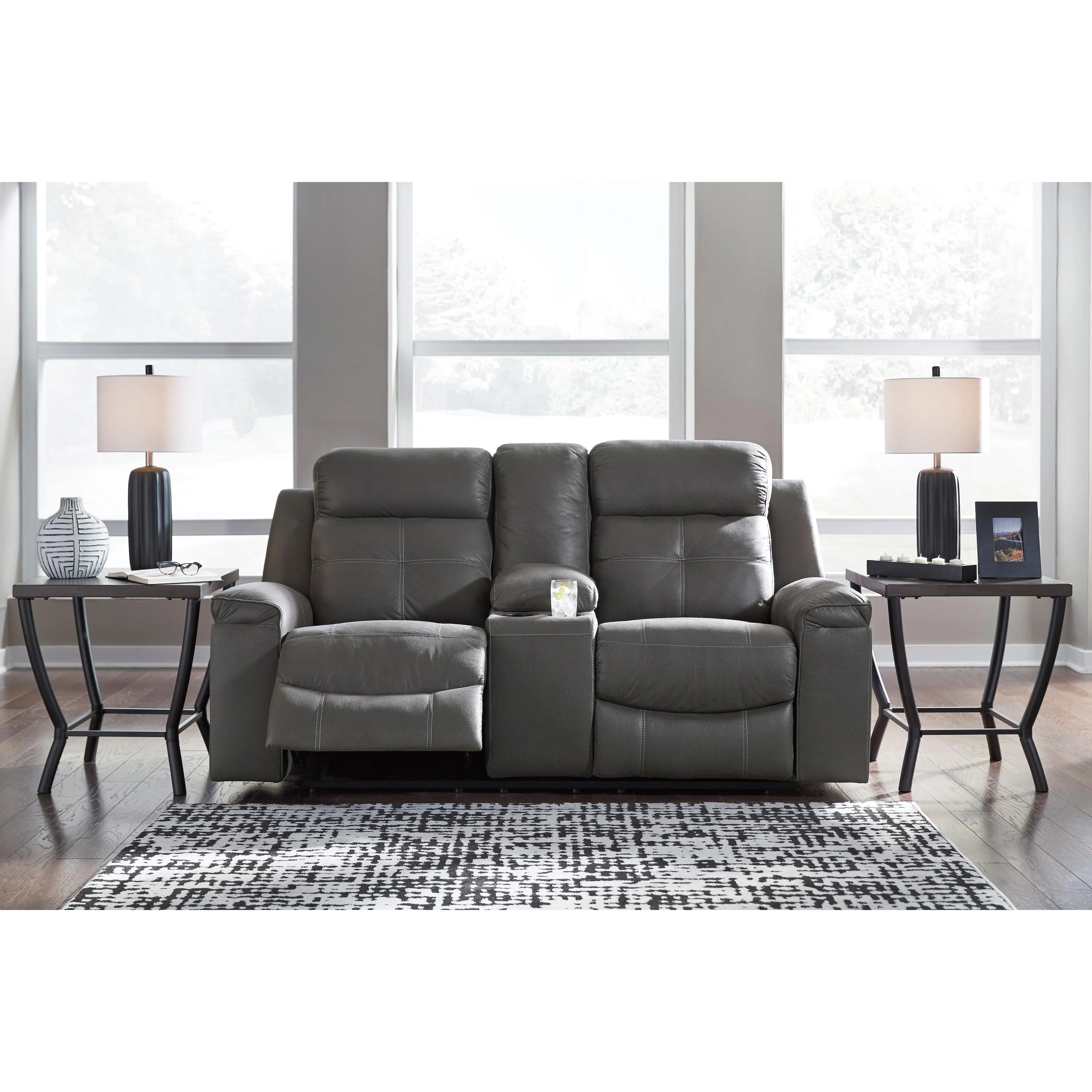 Signature Design by Ashley Jesolo Reclining Fabric Loveseat with Console 8670594C