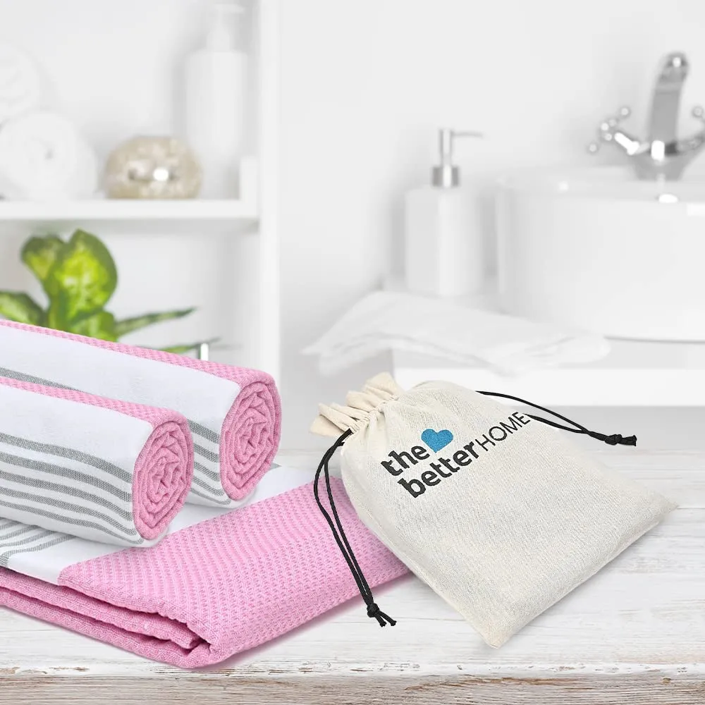 The Better Home 100% Cotton Turkish Bath Towel | Quick Drying Cotton Towel | Light Weight, Soft & Absorbent Turkish Towel (Pack of 8, Pink)