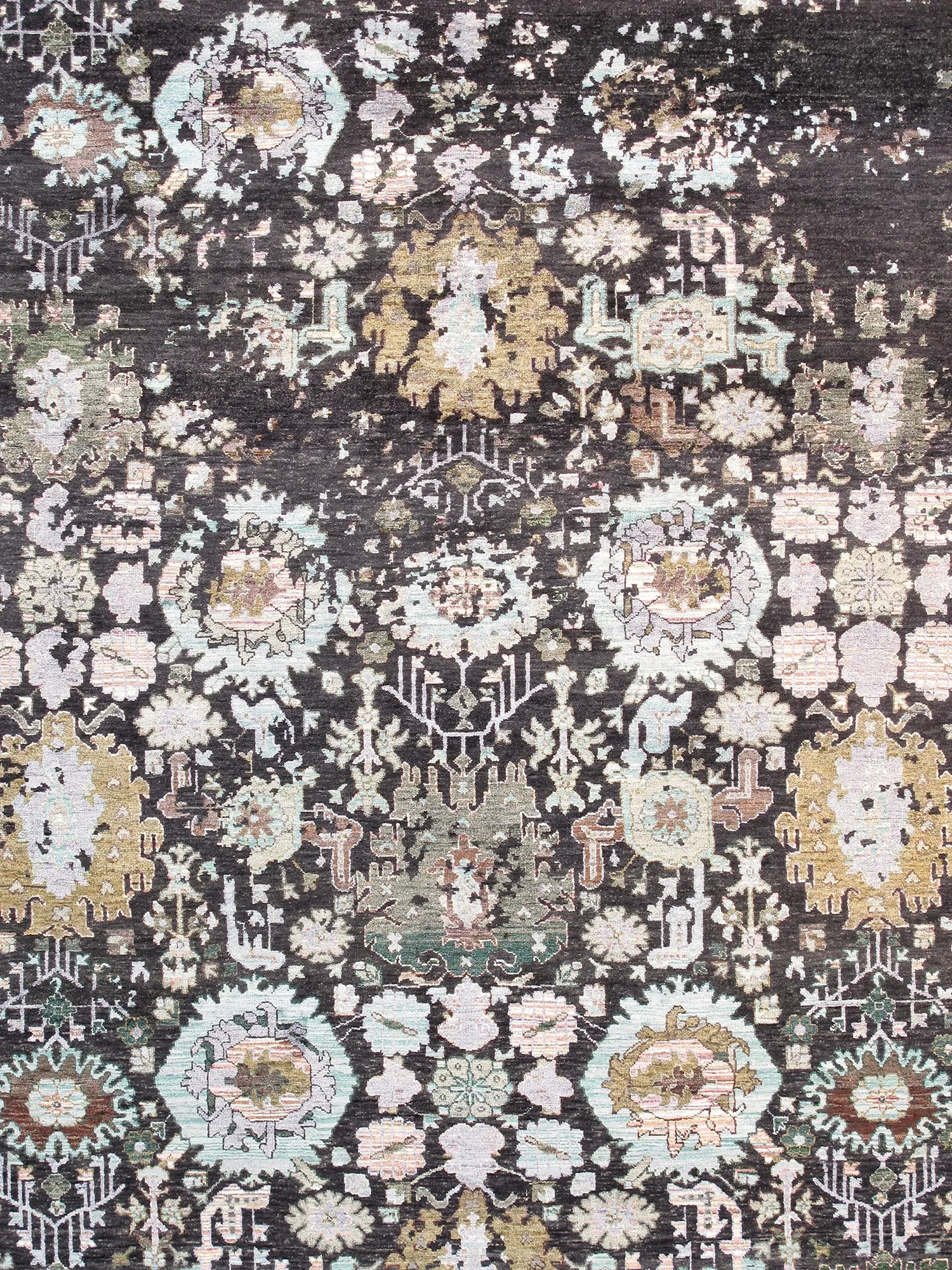 Transitional Collection Hand-Knotted Charcoal Bsilk & Wool Area Rug- 9' 0" X 12' 0"