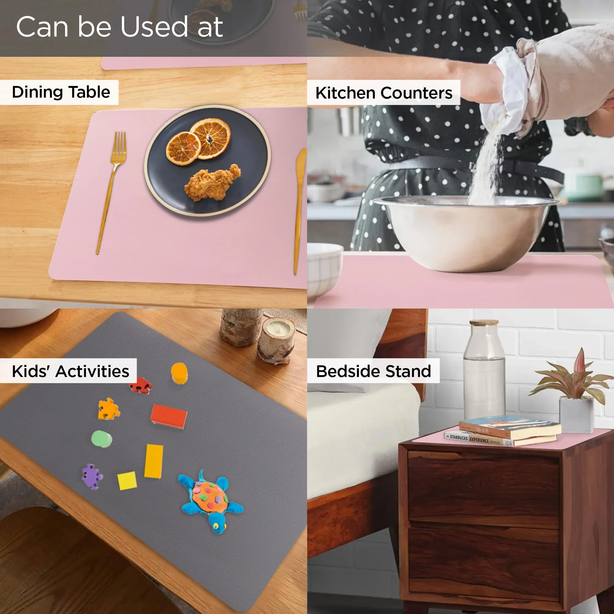 UMAI Jacquard Table Mat Set of 6 | Dining Table Accessories | Kitchen Office Restaurant | Anti-Skid Waterproof PVC Artificial Leather | Grey Pink | 6 Pieces
