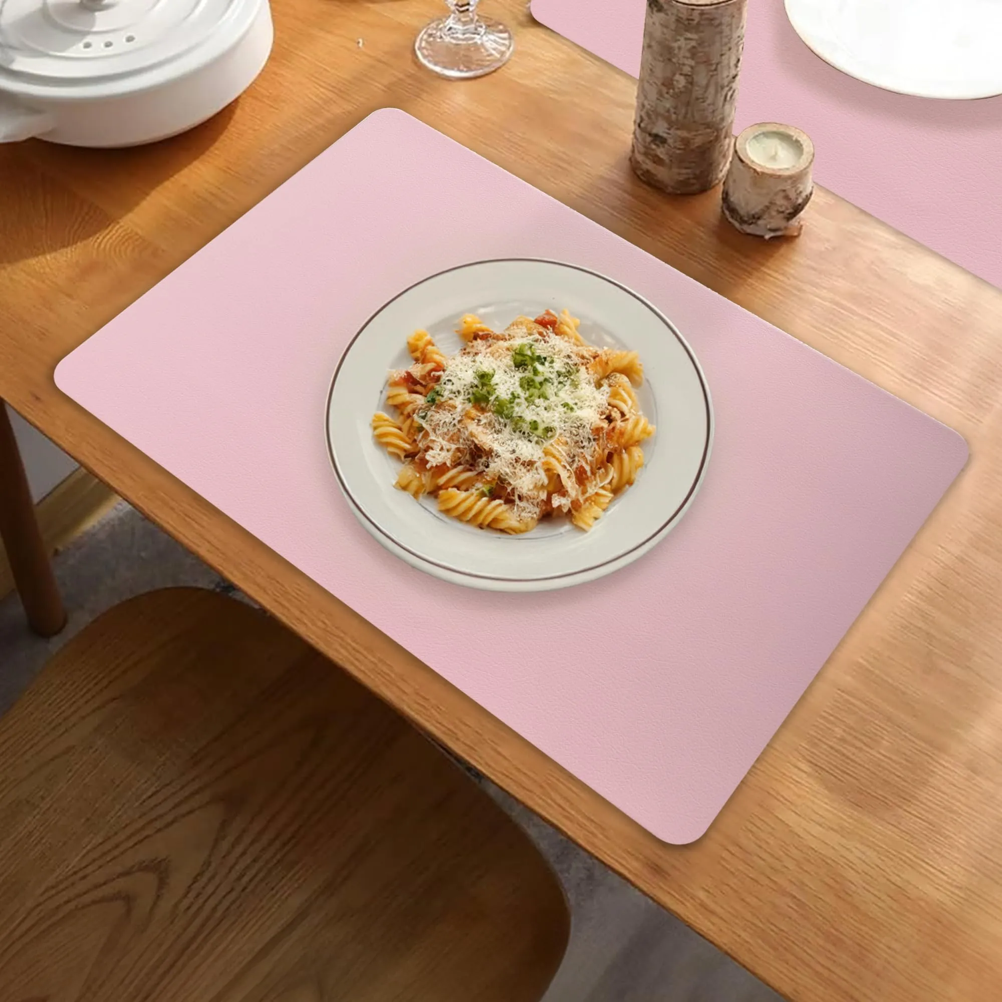 UMAI Jacquard Table Mat Set of 6 | Dining Table Accessories | Kitchen Office Restaurant | Anti-Skid Waterproof PVC Artificial Leather | Grey Pink | 6 Pieces