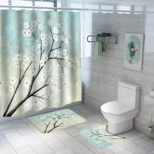 UMAI Shower Curtain (180X180 cm) & Bathmat 3 Pcs Set|6ft|Creative Vibrant Coloured Polyster Curtain Sets with Non-Slip Bath mats for Bathroom|Easy-Slide Curtains|Quick Dry,Soft Mats (Geometric-Green)