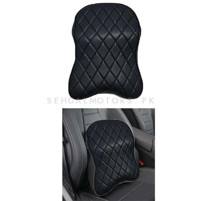 Universal Imported Leather Style Backrest Multi Stitch - Black - Car Seat Headrest Memory Cotton Soft Breathable Pillow Neck Support Cushion