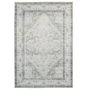 Washable Light Green Bordered Area Rug - Rumi