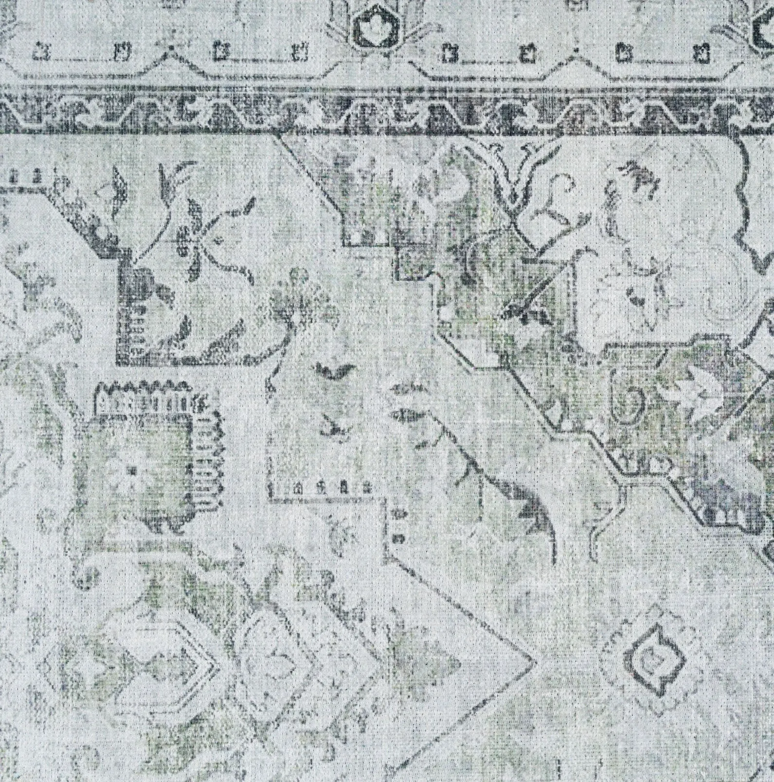 Washable Light Green Bordered Area Rug - Rumi