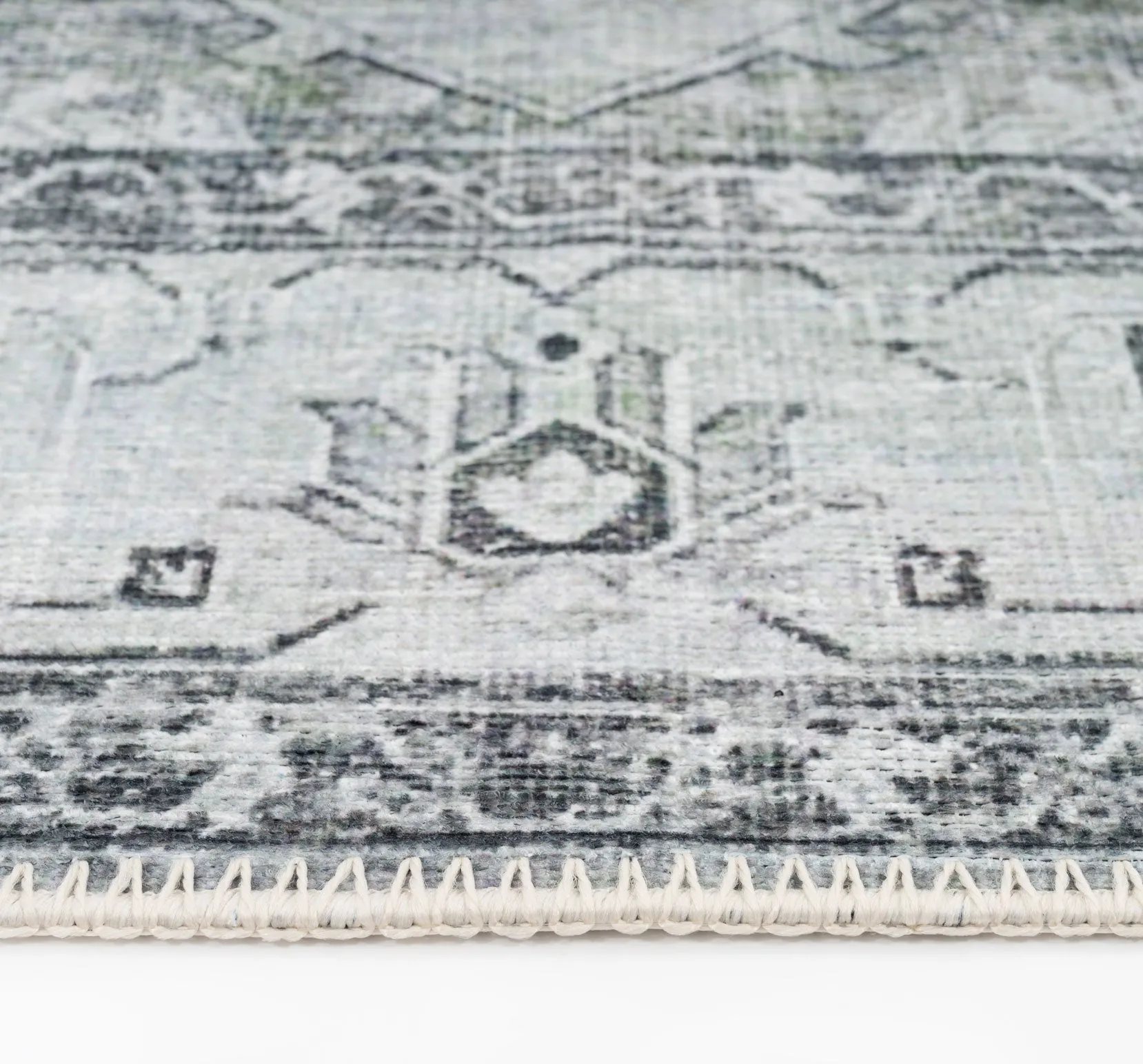 Washable Light Green Bordered Area Rug - Rumi
