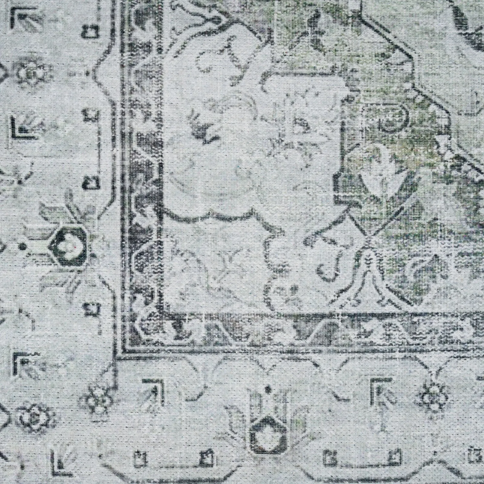Washable Light Green Bordered Area Rug - Rumi